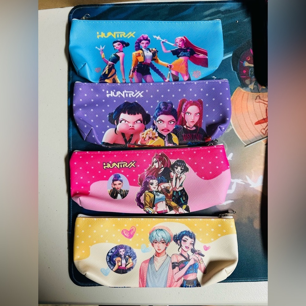 Set of 4 HUNTRAX Character Pencil Case Set - Blue, Purple, Pink, Yellow